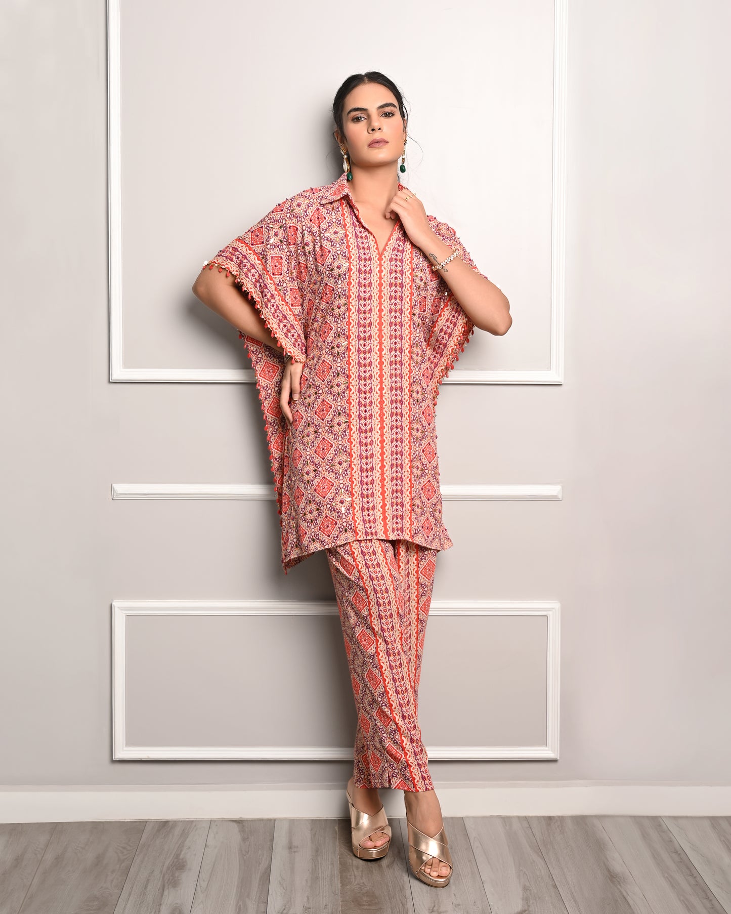 GAUHAR SHORT SLEEVE KAFTAN CO ORD SET